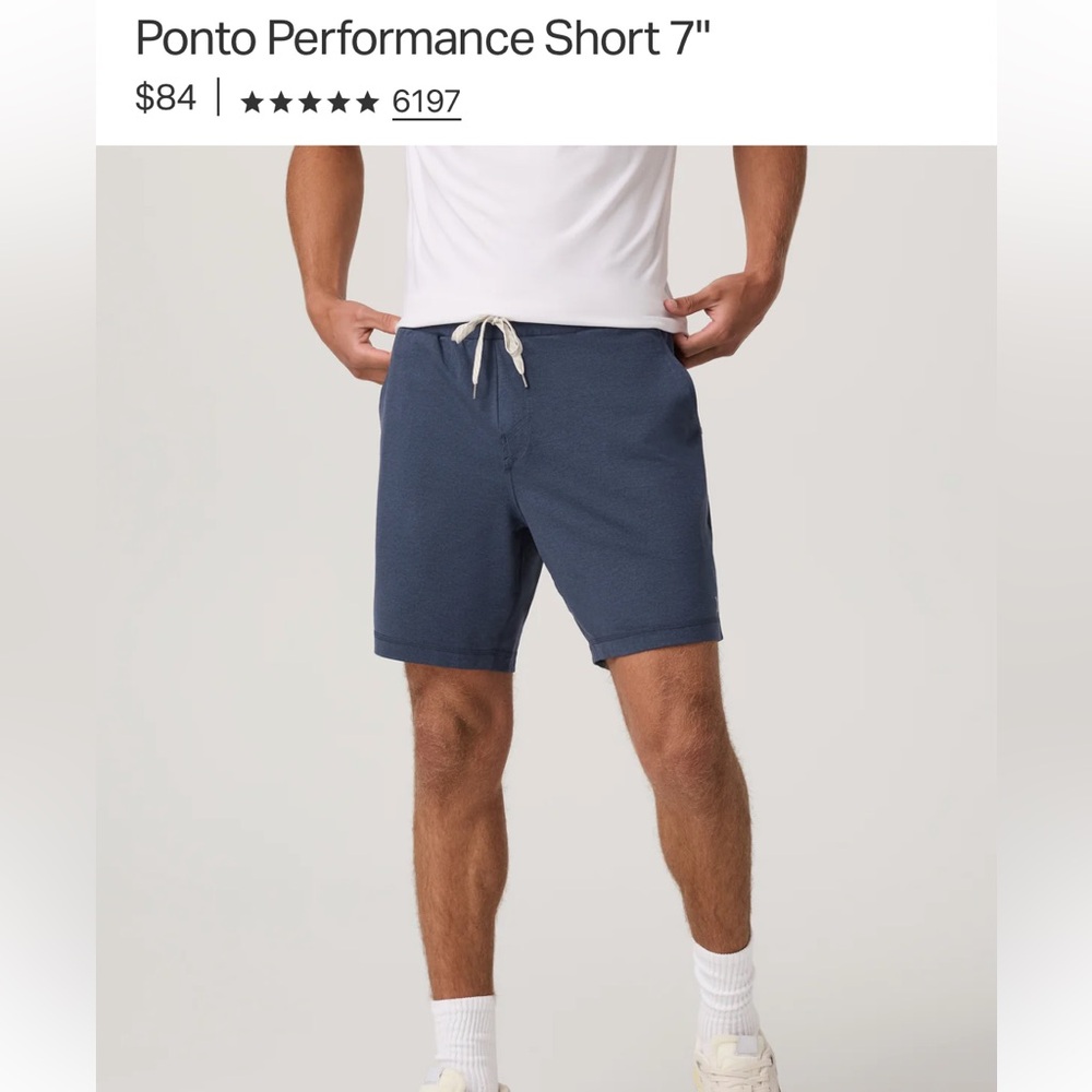 Vuori men’s Ponto Performance Short 7" Heather blue azure Medium NWT